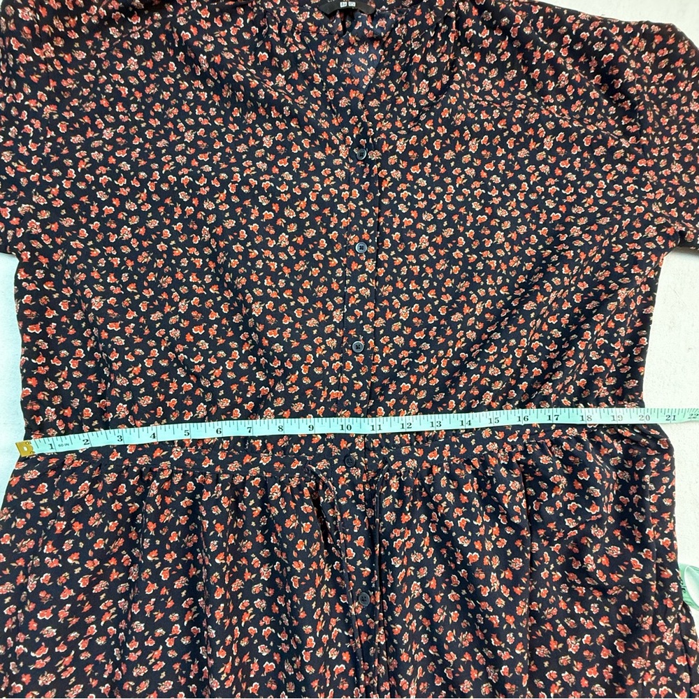 Uniqlo Floral Button Front Midi Dress Black Orange M Long Sleeve Cottagecore - Picture 10 of 14